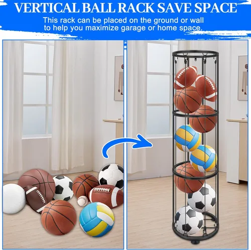 Miniatura 2 de Estante vertical de almacenamiento de bolas de 3 capas, soporte de pared para baloncesto, jaula para fútbol, voleibol, organizador deportivo