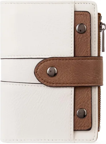 CLUCI Cartera pequeña para mujer, de piel, delgada, plegable, con múltiples tarjeteros, organizador de diseño con ventana de identificación extraíble