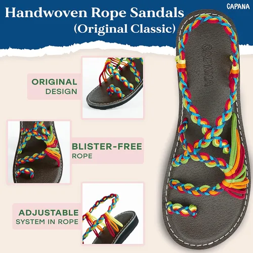Miniatura 3 de Capana Sandalias planas tejidas para mujer, sandalias trenzadas con tiras, sandalias de playa para mujer, sandalias bohemias de cuerda, zapatos