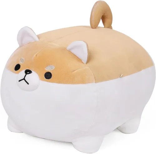 FLORVIV Almohada de peluche de perro gordo de 19.6", Shiba Inu, lindos animales de peluche de Corgi juguete muñeca festival