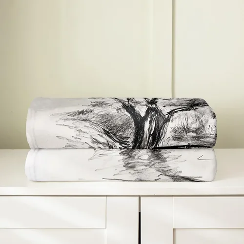 Miniatura 4 de Erosebridal Sketch Tree Flannel Blanket 40x50 Inch Vintage Farmhouse Fleece Blanket Grey Minimalist Mid Century Fuzzy Plush Throw French Country