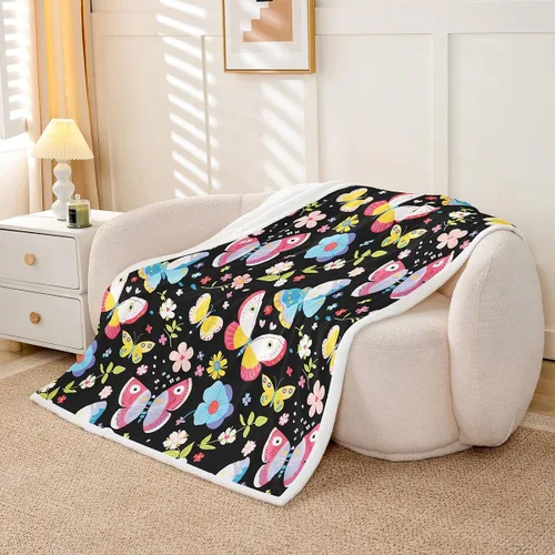 Miniatura 5 de Manfei Manta de vellón con diseño de mariposas florales en acuarela, manta acogedora para cama, sofá, decoración de habitación de niños, niñas