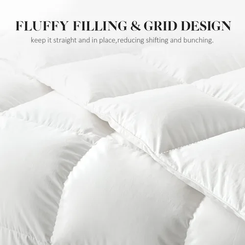 Miniatura 5 de WhatsBedding Edredón blanco de fibra de plumón, edredón de cama de lujo para todas las estaciones, relleno de edredón 100% algodón ultrasuave