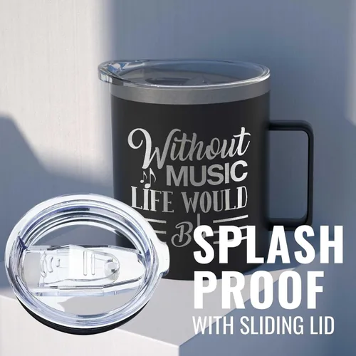 Miniatura 5 de Onebttl Regalos para Amantes de la Música para Hombres, Masculino, Para Él - Sin Música la Vida Sería Plana - 12 oz / 350 ml Tazas Aisladas con Tapa