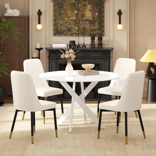 Miniatura 10 de RGZ Juego de mesa de comedor redonda negra de mediados de siglo para 2, mesa de cocina pequeña de madera circular de 36 pulgadas y 2 sillas