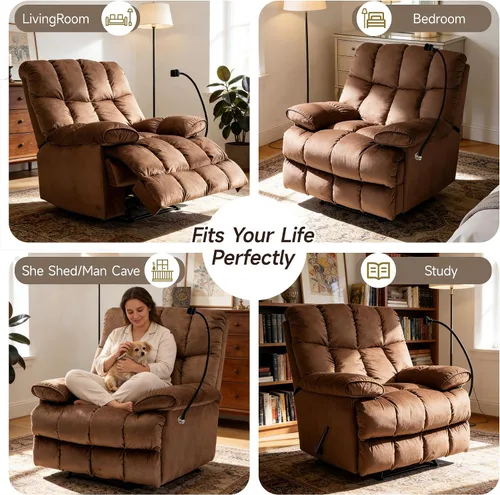 Miniatura 8 de Euthymia Silla reclinable de gran tamaño, sillas reclinables grandes y altas para adultos, 400 libras, silla reclinable grande, reclinable extra