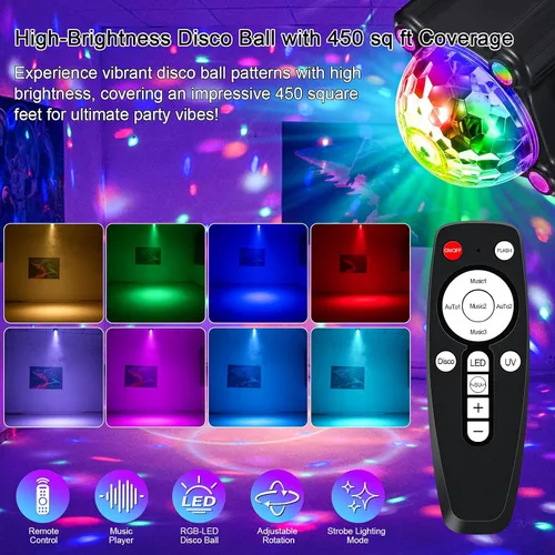 Miniatura 3 de Luz de bola de discoteca, luces de DJ para fiestas, luces estroboscópicas activadas por sonido, decoraciones de fiesta de discoteca, iluminación