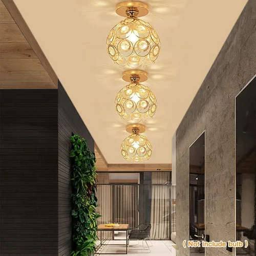 Miniatura 8 de Lámpara de techo de mini araña dorada, lámpara de techo de cristal, luces de pasillo de montaje semiempotrado, pequeñas cubiertas de lámpara