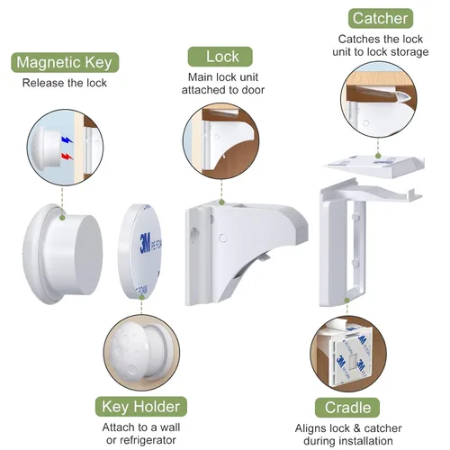 Miniatura 8 de AOSITE - Cerraduras magnéticas de seguridad para niños, paquete de 4 cerraduras magnéticas para cajones de cocina con adhesivo, sin taladrar ni