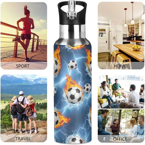 Miniatura 5 de Soccer Balls Water Flames Insulated Water Bottle 32 Oz, BPA-Free Sport Water Bottle Insulated Leakproof Water Bottles