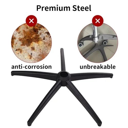Miniatura 4 de Reemplazo de base metálica para silla de oficina y gaming Frassie con 5 ruedas con guías en forma de campana, base universal para silla de Negro