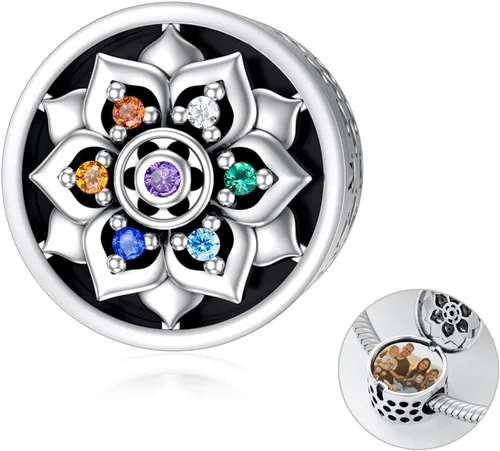 PEIMKO Dijes personalizados de loto, girasol, margarita, mal de ojo, cuentas de plata de ley, cuentas de foto de flor de serpiente, collar de regalo
