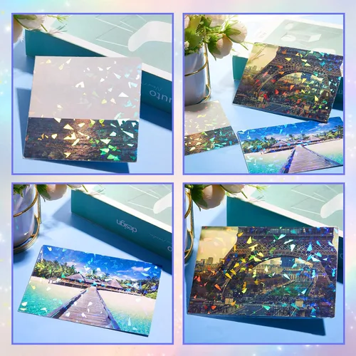 Miniatura 4 de 60 hojas de hojas holográficas laminadas de purpurina transparente tamaño A4, papel adhesivo de vinilo con superposición holográfica, película