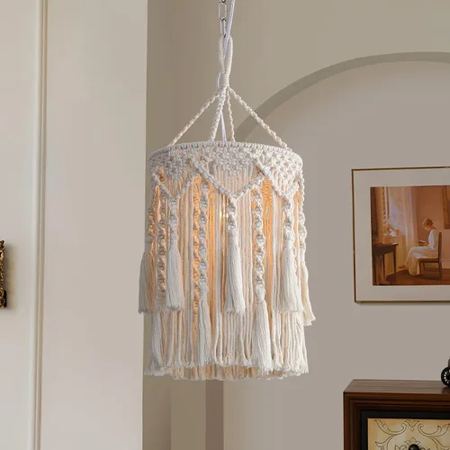Miniatura 2 de Bioaqua Pantalla de Lámpara Boho, Lámpara Colgante Boho Hecha a Mano Pantalla de Lámpara de Macramé con Enchufe Luz Colgante, Luces Colgantes Type3