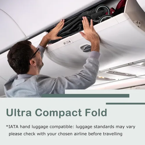 Miniatura 5 de INFANS Cochecito de viaje plegable ultracompacto listo para avión, plegado por gravedad con una sola mano cerca del asiento reclinable plano, Negro