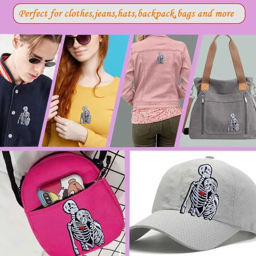 Miniatura 5 de Parche de calavera para parejas con parche para planchar con calor rojo, bordado de esqueleto punk, para mochilas, ropa, sombreros, bolsas, jeans