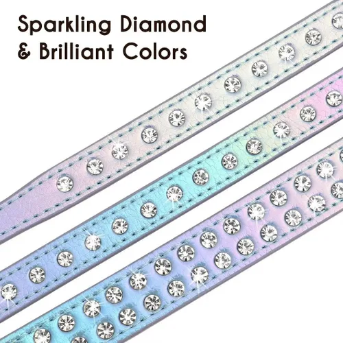 Miniatura 2 de Collar para perros Beirui con diamantes de imitación y tachonado de brillos, de cuero de poliuretano, para perros pequeños, medianos y gatos, lindo