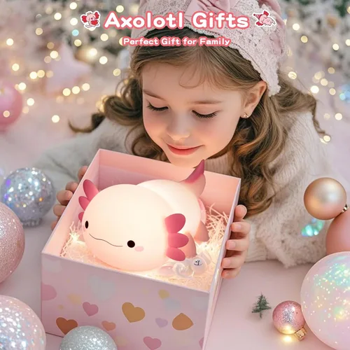 Miniatura 5 de FAMIDUO Lámpara de ajolote, bonita luz nocturna de ajolote, luz nocturna de silicona regulable para guardería, adorable lámpara táctil recargable