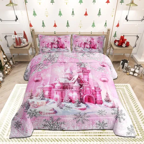 Miniatura 20 de Juego de edredón de Feliz Navidad, tamaño individual, juego de ropa de cama de flores rojas de Navidad, bayas y hojas, para niños y hombres, juego