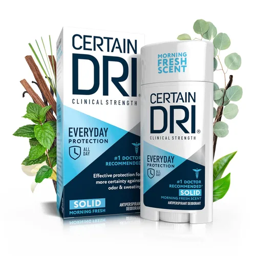 Certain Dri Everyday Strength - Antitranspirante clínico, protección contra el sudor de 72 horas para hiperhidrosis, recomendado por médicos, apto