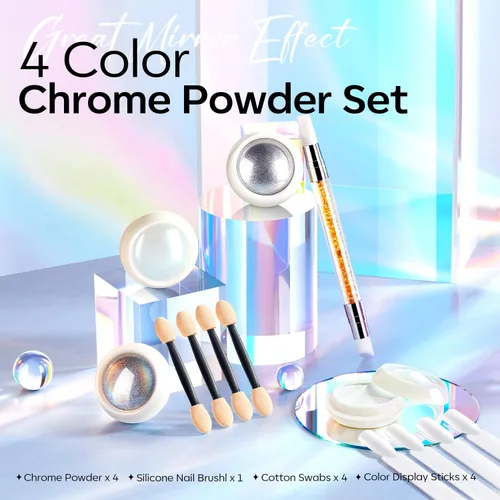 Miniatura 7 de modelones Polvo de uñas cromado, 4 piezas, polvo cromado para uñas de perla blanca, iridiscente aurora, purpurina de sirena, espejo metálico, efecto