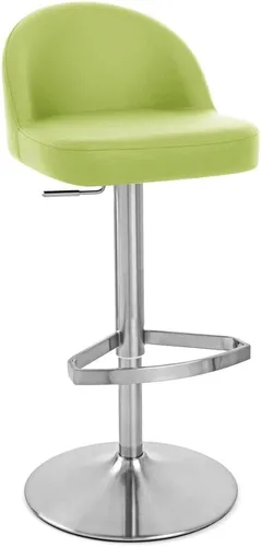 Miniatura 7 de ZURI Taburete de bar moderno Mimi suave verde lima, asiento de cuero sintético, acero inoxidable cepillado altura ajustable