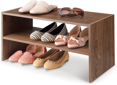 Miniatura 4 de Whitmor - Estante para zapatos apilable de madera con 2 estantes, nogal, 61 centímetros, paquete de 2