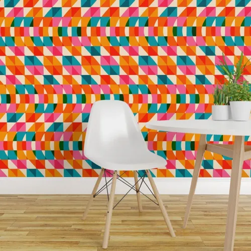 Miniatura 3 de Muestras de papel tapiz removibles – Retro Cuadros Ondas Rosa Verde Azul Rojo Naranja Rayas Papel pintado personalizado pre-pegado por Spoonflower