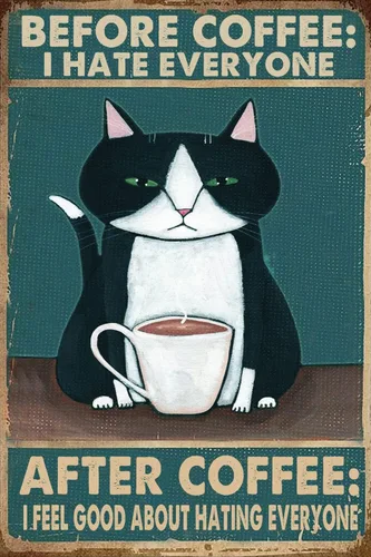 Letrero retro vintage divertido de 8 x 12 pulgadas, diseño de gato para interiores, decoración de pared, garaje, cocina, bar, pub, club, cafetería,