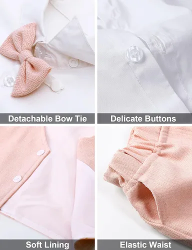 Miniatura 4 de A&J DESIGN Traje para bebé y niño pequeño, de 12 meses a 5 años, camisa y pantalones, chaleco, pajarita y gorra de conductor de 5 piezas