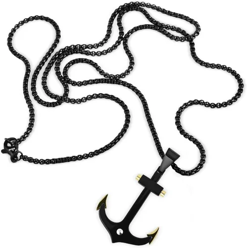 Miniatura 4 de Buve Collar con colgante de ancla negra, colgante náutico para hombres con puntas doradas y collar pirata de cadena Rolo de 26 pulgadas, hecho