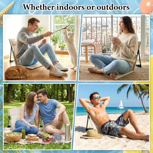 Miniatura 6 de Paquete de 3 sillas portátiles junto a la piscina, sillas de playa plegables para adultos, asiento ligero sin patas con bolsa de transporte, silla