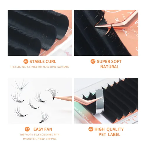Miniatura 2 de Easy Fan - Extensiones de pestañas automáticas con flores 1S, 0.003 in, rizo D, 0.394 pulgadas, pestañas postizas individuales, naturales, suaves