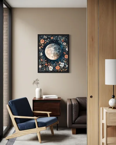 Miniatura 4 de Póster de Arte de Luna Llena, Estilo William Morris Retro de Mediados de Siglo Botánico Victoriano Academia Oscura Decoración Gótica Galería 10a