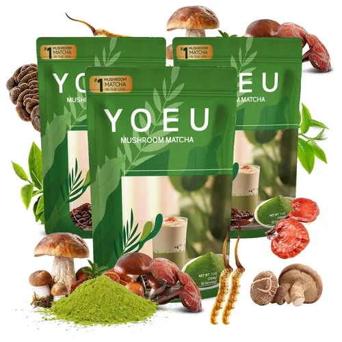 Miniatura 11 de 6.35 oz, polvo orgánico de hongos matcha, matcha japonés y 12 ingredientes naturales, café instantáneo, polvo con leche, alternativa al café