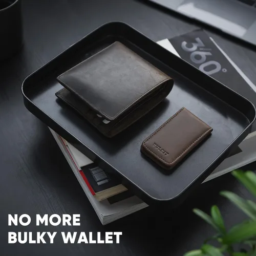 Miniatura 3 de VULKIT Clip magnético de cuero para dinero, diseño minimalista con capacidad para hasta 15 efectivos