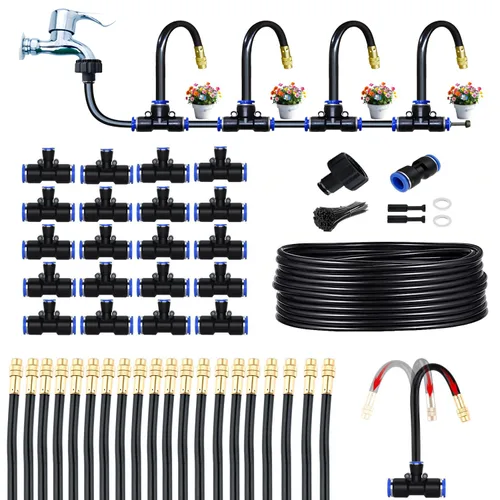 Miniatura 7 de Kit de riego por goteo de 49.21 pies para invernadero, sistema de riego automático ajustable en 360°, 15 boquillas de rociado de latón, manguera