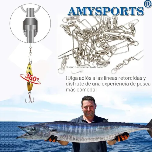 Miniatura 5 de AMYSPORTS Eslabones giratorios de alta resistencia para pesca - Cojinetes de bola de acero inoxidable - Pesca en agua salada y agua dulce