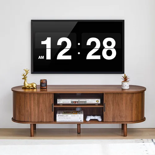Miniatura 14 de Janmer Home Soporte de TV acanalado de 54 pulgadas con almacenamiento, consola de TV moderna de mediados de siglo con puertas correderas Tambour
