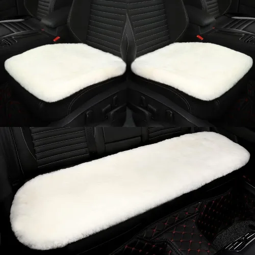 Miniatura 21 de IRIWOOL Almohadilla de asiento de piel de oveja auténtica, funda de asiento de lana suave australiana, transpirable y absorbente del sudor, cómoda