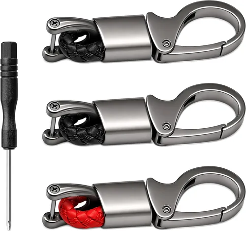 Juego de 3 llaveros de poliuretano de alta calidad (negro y rojo) llavero de metal resistente con anillo en D destornillador de rotación de 360°
