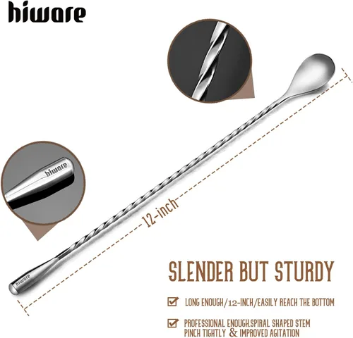 Miniatura 2 de Hiware LZS13B - Cuchara mezcladora de acero inoxidable de 12 pulgadas, diseño en espiral, cuchara coctelera