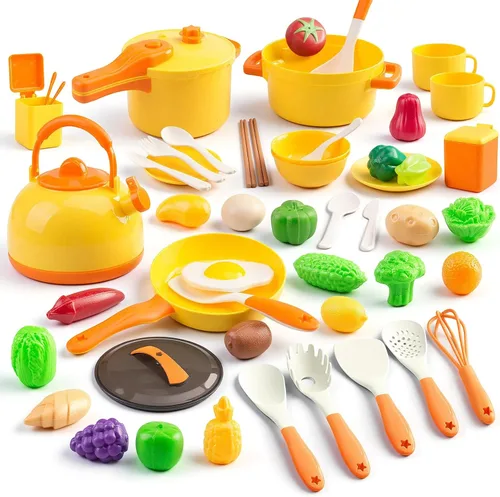 Miniatura 16 de 118 piezas de accesorios mini para cocina de juego para niños, juego de cocina de simulación con utensilios de cocina, vajilla y 2 juegos de frutas