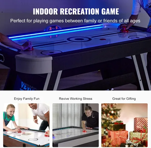 Miniatura 6 de VEVOR Mesas de hockey de aire de 72 y 89 pulgadas con marcador LED, mesa de juegos 3 en 1 de 88 pulgadas (hockey, billar, ping pong), incluye