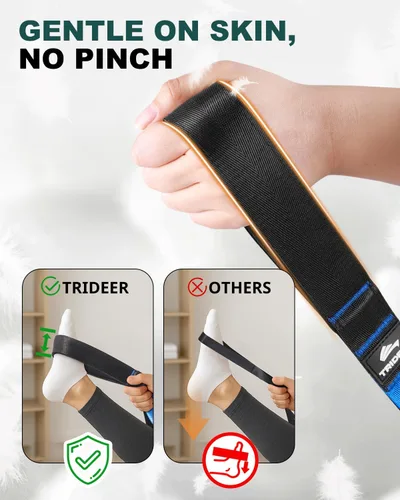 Miniatura 2 de Correa Trideer para estiramiento y yoga, correa de terapia física para entrenamiento en casa, ejercicio, pilates y gimnasia, 10 bucles, bandas Azul