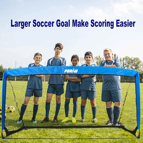 Miniatura 6 de Portería de fútbol portátil de Poray con red emergente para niños y adultos con tela Oxford de 210D y estacas extra, regalo de cumpleaños y Azul