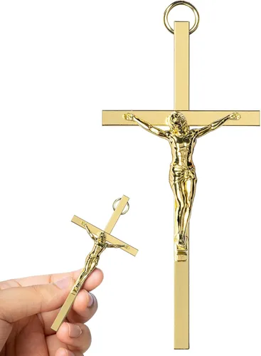 KUXBET Cruz con Crucifijo, Crucifijo de Jesús en Oro Metálico, Regalo de Bolsillo de Cruz de Estrés para Aliento/Animo para Fe Cristiana, Oración,