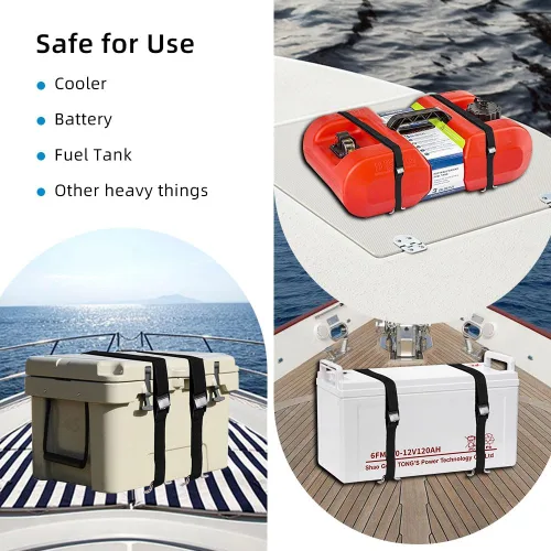 Miniatura 6 de Correas de amarre de batería de 1 pulgada x 4 pies para barcos, sujeción de batería con hebilla de leva, soporte de acero inoxidable y tornillos SS