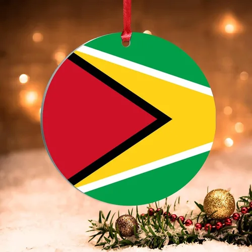 Adorno de Navidad de Guyana, bandera de Guyana, recuerdo navideño, adorno de Navidad de acrílico, bandera nacional, recuerdo de país, decoraciones