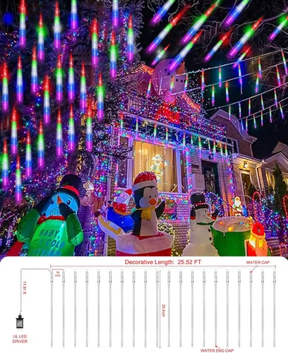 Miniatura 5 de EAGWELL Luces de Lluvia de Meteoros de Navidad, 20 en 20 Tubos Luces de Lluvia en Cascada con Cambio Automático con 12 Modos, Decoración Navideña